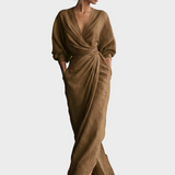 Maxi Linen Dress with V-Neck