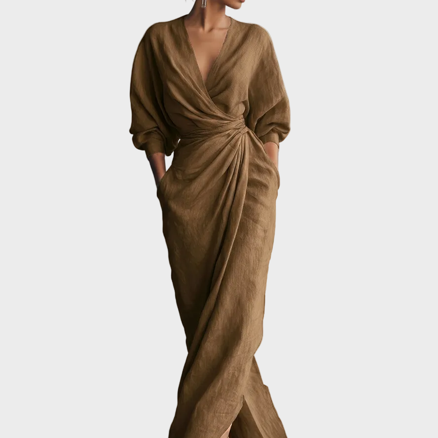 Maxi Linen Dress with V-Neck
