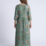 Marina - Floral V Neck Three Quarter Sleeve Maxi Dress