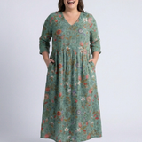 Marina - Floral V Neck Three Quarter Sleeve Maxi Dress