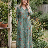 Marina - Floral V Neck Three Quarter Sleeve Maxi Dress