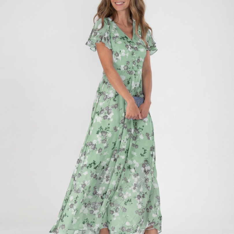 Ismeria - Floral Chiffon Maxi Dress