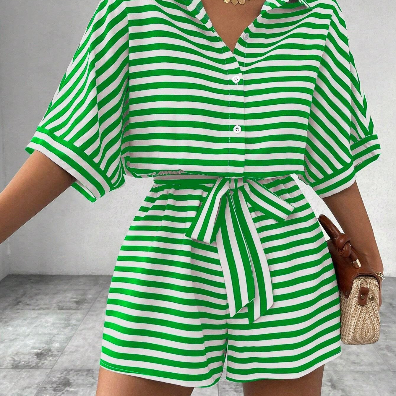 CANDIDA™ – Casual Striped Tie-Front Summer Romper