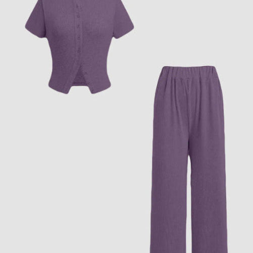 MIRANDA™ - Casual Button Front Top and Wide Leg Pants Set