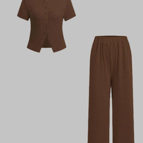 MIRANDA™ - Casual Button Front Top and Wide Leg Pants Set