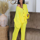 AMIKA™ - Casual V-Neck Cardigan and Wide Leg Pants Set