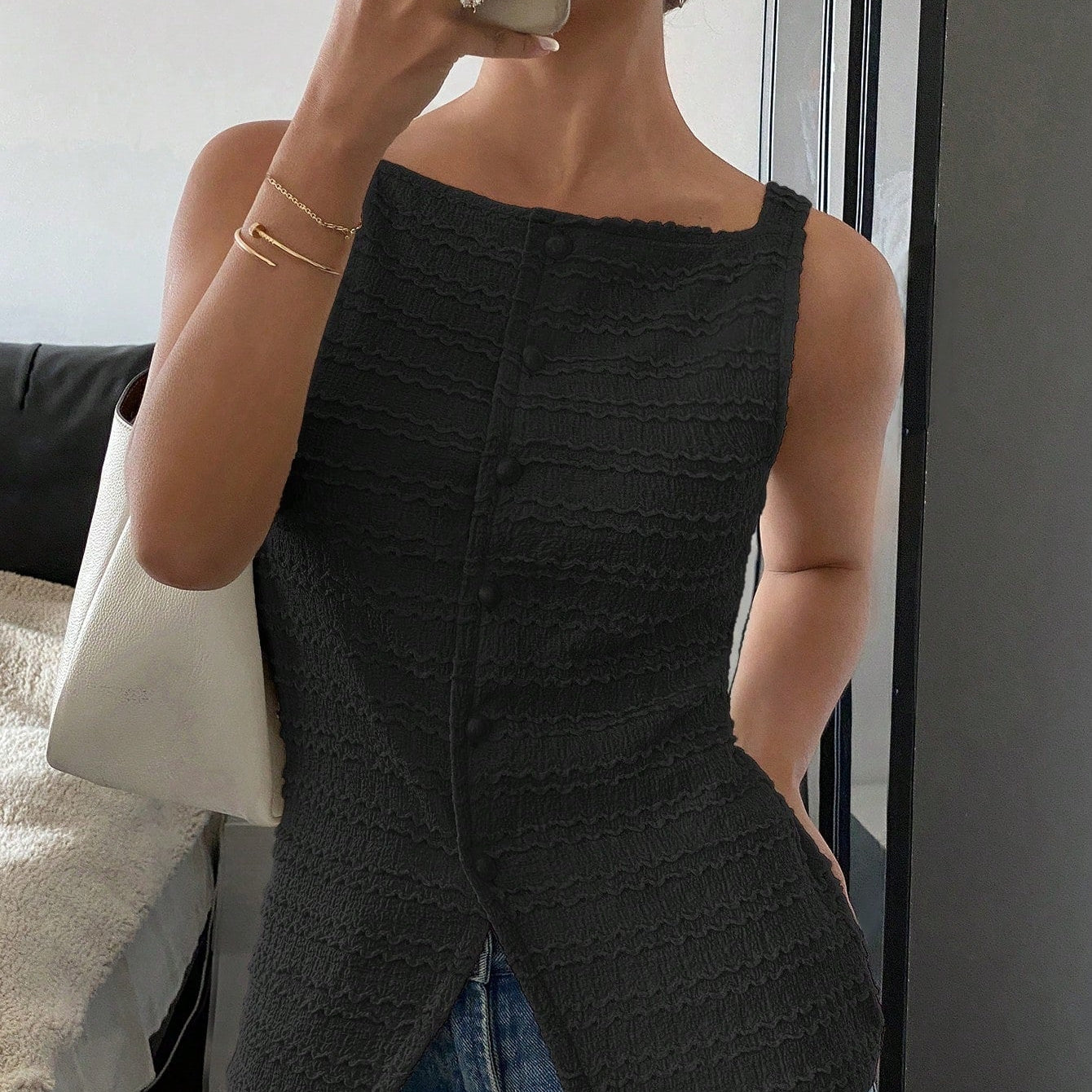 QUEENIE™ - Classy Button Front Sleeveless Outerwear Vest