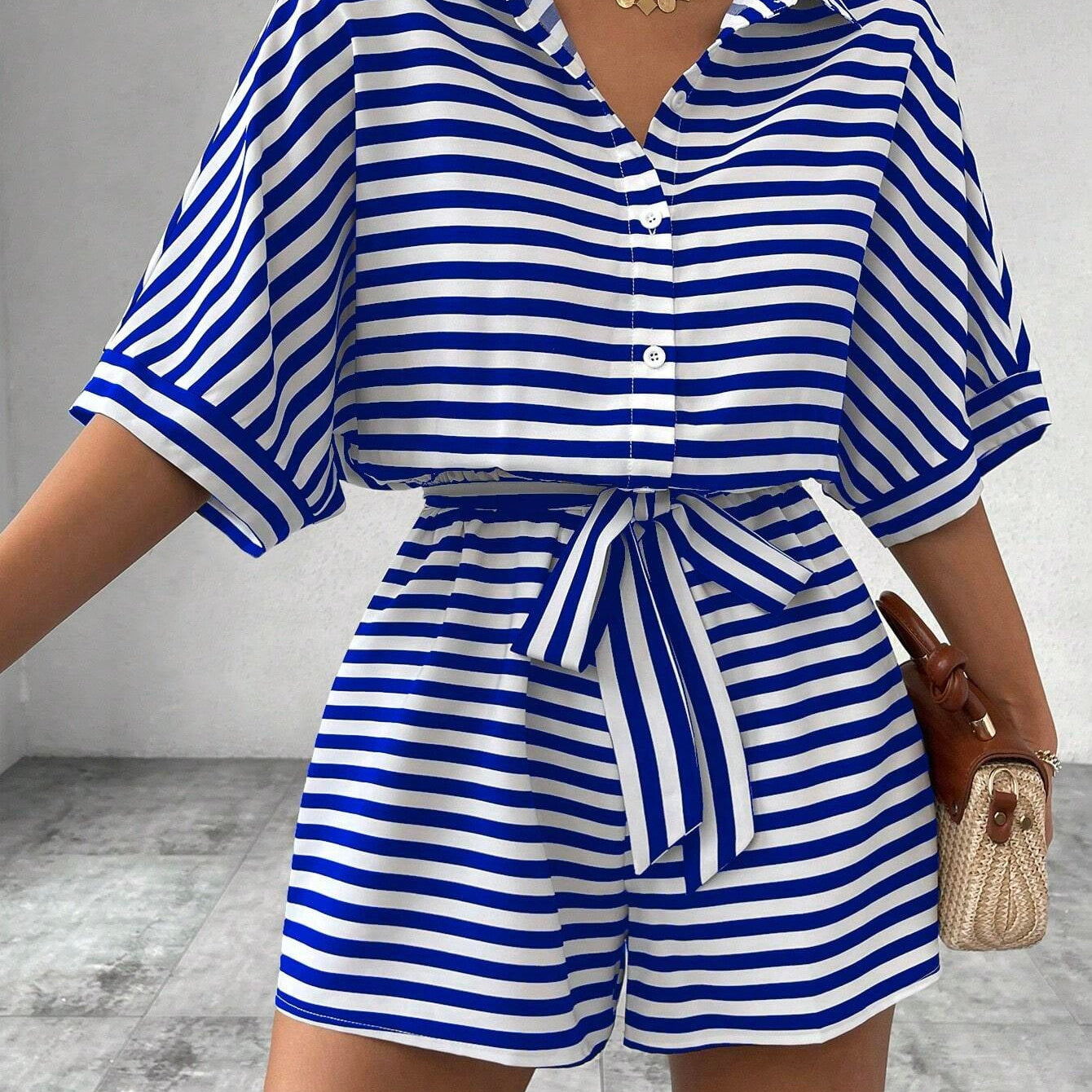 CANDIDA™ – Casual Striped Tie-Front Summer Romper