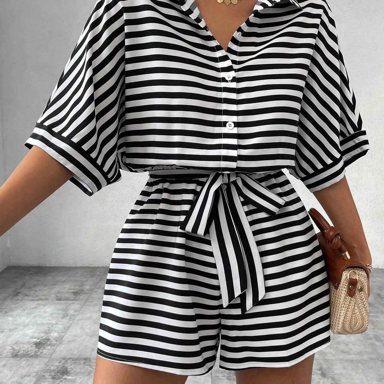 CANDIDA™ – Casual Striped Tie-Front Summer Romper