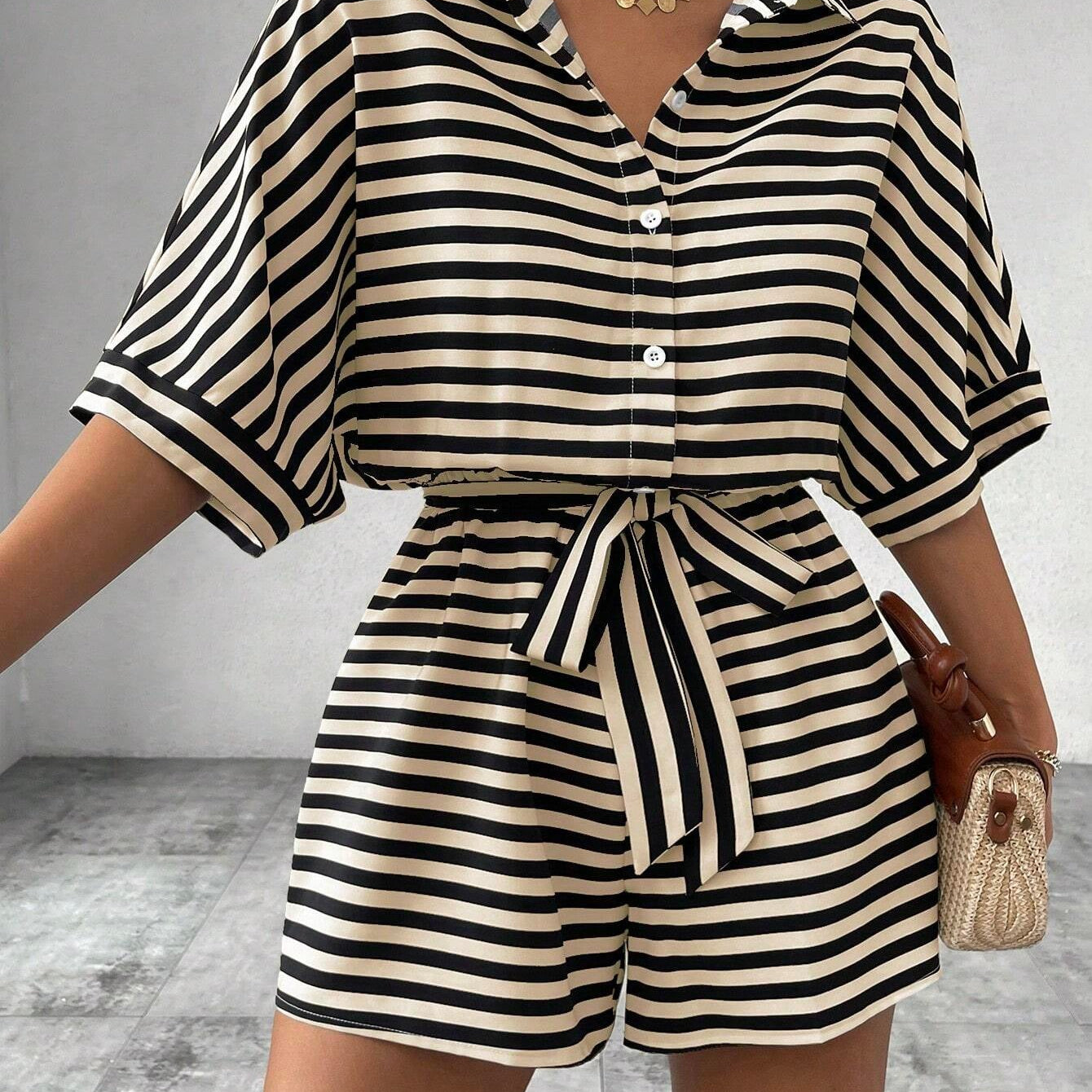 CANDIDA™ – Casual Striped Tie-Front Summer Romper