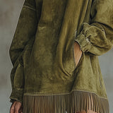 Lavinia Faux Suede Turtleneck Dress With Fringe Hem