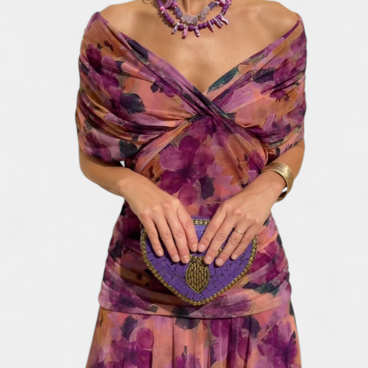Magda - Long Floral Dress with V-Neck