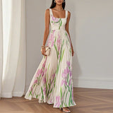LYRA | Elegant Maxi Floral Dress with Flattering Pleated Silhouette