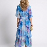 Calista - Sheer Layered V Neck Tie Waist Maxi Dress