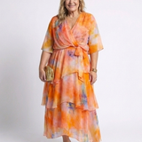 Calista - Sheer Layered V Neck Tie Waist Maxi Dress