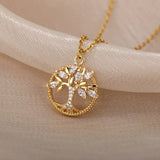 Gold Tree of Life Crystal Pendant Necklace