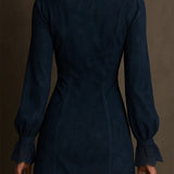 Eudora Vintage Blue Suede Lace Trim Mini Dress