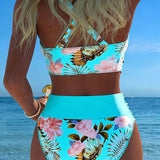 Bikini with Contrasting Floral Pattern and Slit