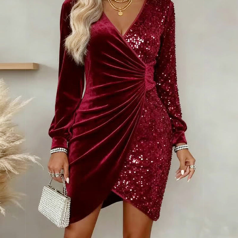 Emilia Snowfall | Frosted Dream Midi Dress with V-Neck