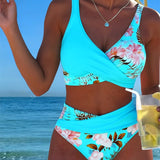 Bikini with Contrasting Floral Pattern and Slit