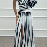 Aurora | Elegant Striped Dress with One Shoulder