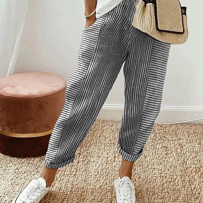 Amynelle | Striped Pants Loose Fit Cropped Summer Pants