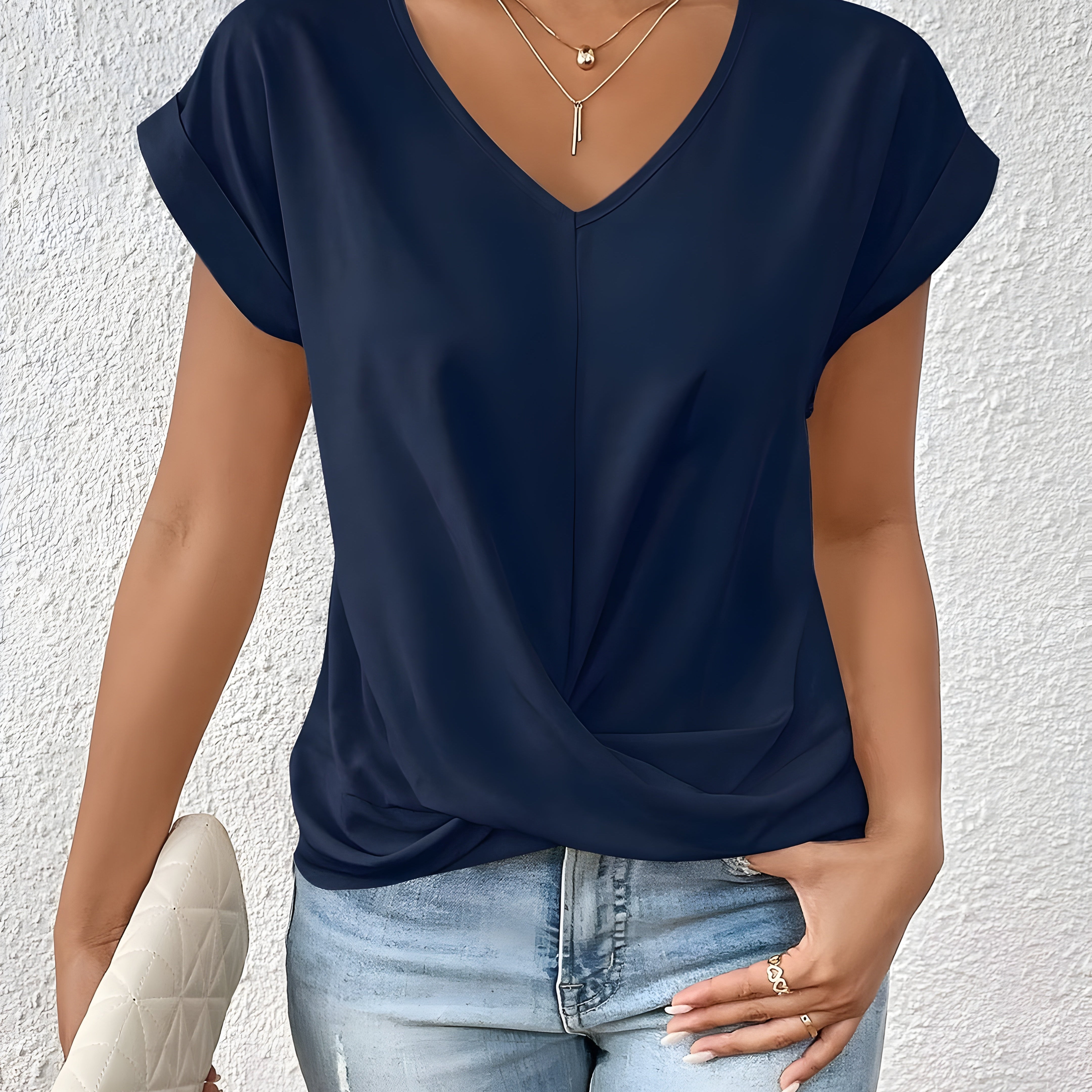 MEIKA™ – Classic Twist Detail V-Neck Top