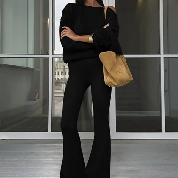 ONNA™ - Chic Asymmetrical Neck Top and Flare Pants Set