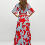 Corinne - V Neck Short Sleeve Floral Maxi Dress