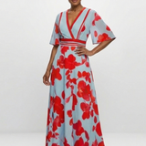 Corinne - V Neck Short Sleeve Floral Maxi Dress