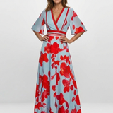 Corinne - V Neck Short Sleeve Floral Maxi Dress