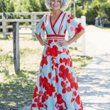 Corinne - V Neck Short Sleeve Floral Maxi Dress