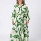 Sabine - Long Sleeve Tie Waist Tiered Maxi Dress