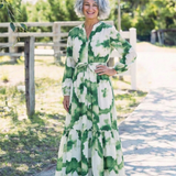 Sabine - Long Sleeve Tie Waist Tiered Maxi Dress