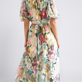 Eulalie - V Neck Short Sleeve Gathered Waist Midi Dress