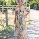 Eulalie - V Neck Short Sleeve Gathered Waist Midi Dress