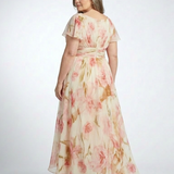 Elara - V Neck Short Sleeve Floral Maxi Dress