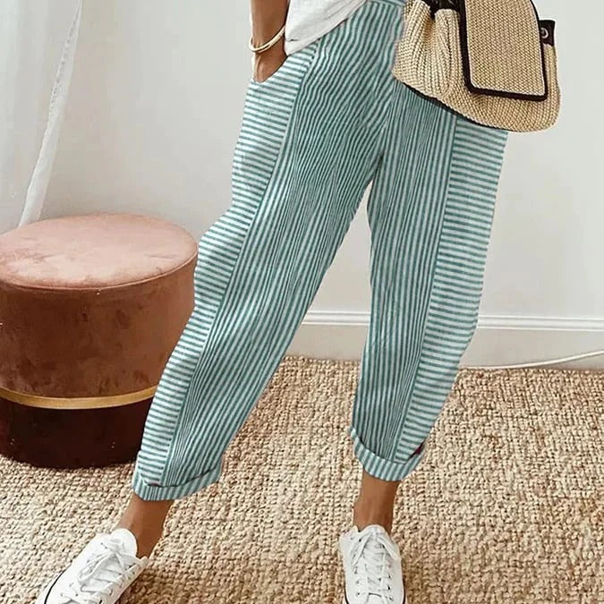 Amynelle | Striped Pants Loose Fit Cropped Summer Pants