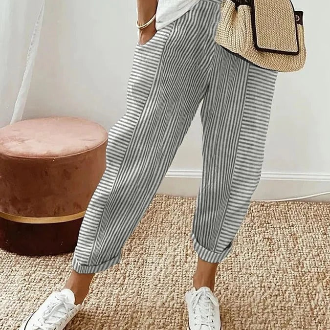Amynelle | Striped Pants Loose Fit Cropped Summer Pants
