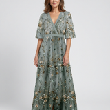 Evadne - Floral V Neck Short Sleeve Maxi Dress