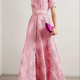 Anabella - Elegant Wedding Guest Maxi Dress with Short Puff Sleeves