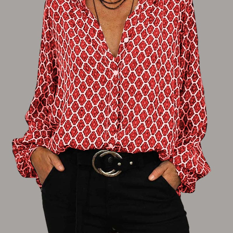 ELVIRA™ - Geometric V-Neck Blouse