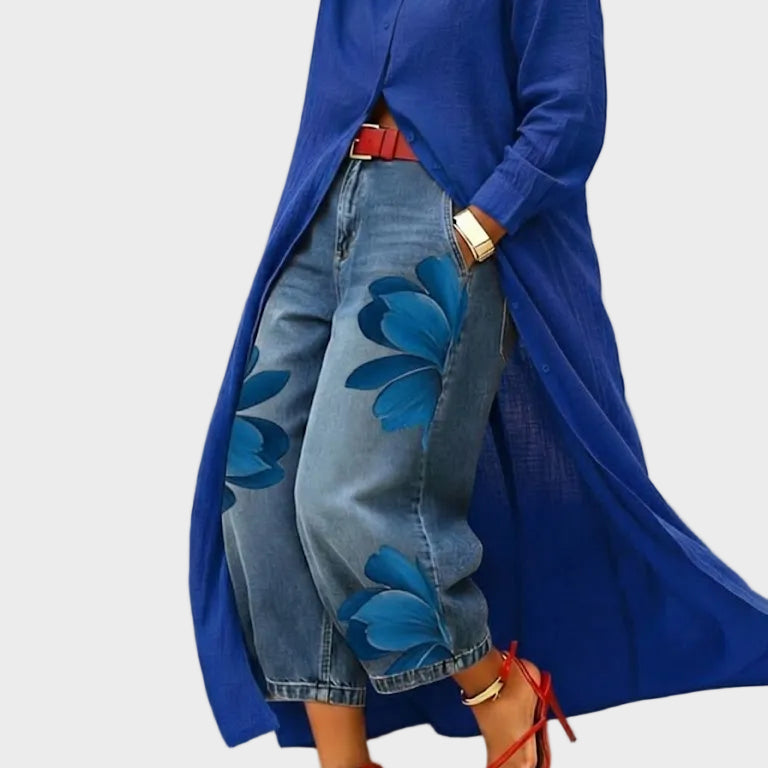 Daniella - Linen Dress & Floral Denim Set