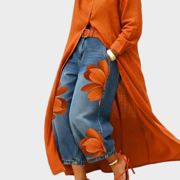 Daniella - Linen Dress & Floral Denim Set
