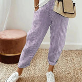 Amynelle | Striped Pants Loose Fit Cropped Summer Pants