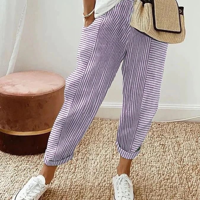 Amynelle | Striped Pants Loose Fit Cropped Summer Pants