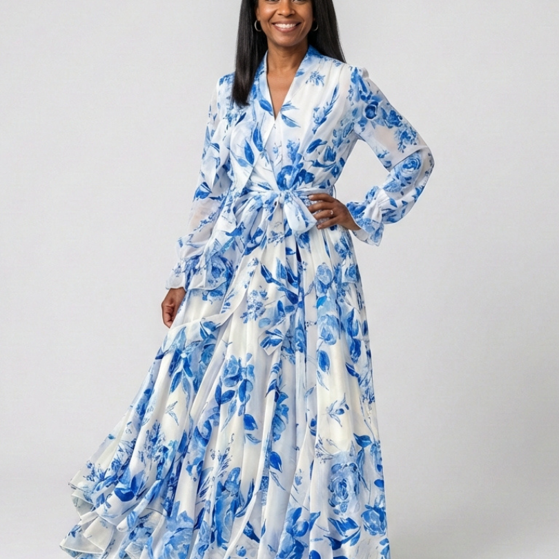 Lillian - Floral Long Sleeve Wrap Maxi Dress