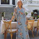 Elowen - Floral Wrap V Neck Maxi Dress